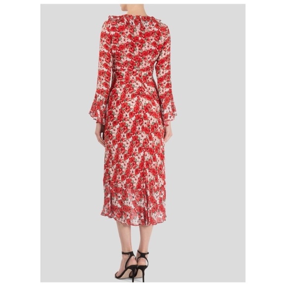RIXO London 100% silk main red floral midi dress NWT - Picture 6 of 12